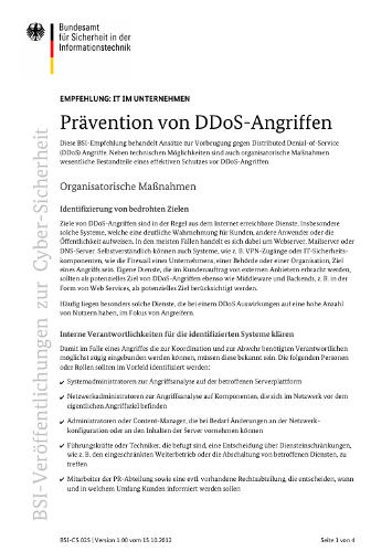 Titelbild zu BSI- Cyber-Sicherheitsempfehlung: Prävention von DDoS-Angriffen v1.0